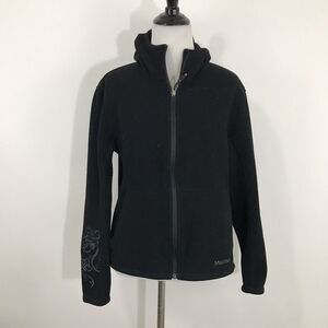 Marmot Black Hooded Full Zip Embroidered‎ Fleece Jacket Women's S